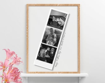 May include: A black and white photo collage in a wooden frame. The photos show a family of four. The text "Happy Mothers Day Love Archie & Finn x" is written on the collage.