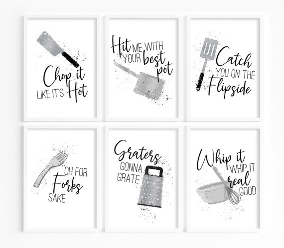 Kitchen Quote Wall Art Funny Utensil Wall Decor Prints or 