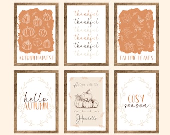 Conjunto de arte mural de otoño, láminas otoñales neutras, decoración de calabazas, lámina imprimible "Hola otoño", láminas con frases acogedoras de la temporada, decoración moderna para el hogar en otoño, personalizada