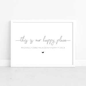 This Is Our Happy Place Print, Custom Home Gift, Birthday Gift, Personalised Family Names Artwork, Fathers Day gift, family Wall Art, Decor
