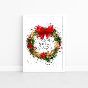 christmas at No Print, christmas with the wreath, watercolour christmas print, personalised christmas decor, personalised home prints, xmas