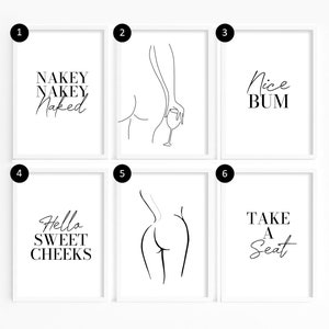 Stampe per il bagno, decorazioni per il bagno, stampe tipografiche, decorazioni minimaliste per il bagno, stampe per il bagno al piano inferiore, stampe per la parete del guardaroba, Nice Bum