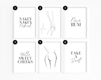 Bathroom Prints, Bathroom Home Décor, Typography Prints,  Minimalist Bathroom Decor, Downstairs toilet Prints Cloakroom Wall Art, Nice Bum