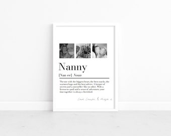 Personalised Nanna Definition Print: Photo Collage Gift, Nana Gift from Grandchildren, Sentimental Keepsake
