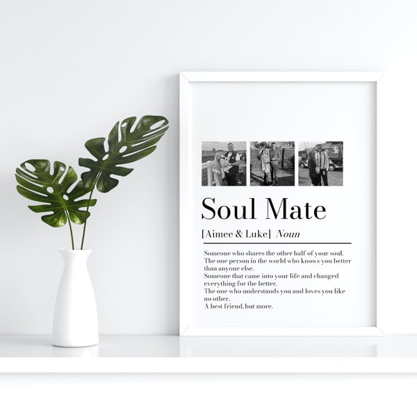Personalised Couple Picture Collage Memorable Gift for Partner, Christmas Gift for Her Him, Soulmate definition, Wedding Gift for Him Her