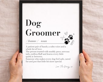 Dog Groomer Definition Print, Personalised Dog Groomer Gift, Thank You Pet Groomer Keepsake