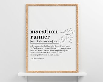 Lámina con la definición de corredor de maratón: regalo para corredores, recuerdo personalizado para corredores, póster motivacional para carreras.