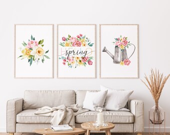 Set of three Spring Prints, Spring wall decor, Hello Spring wall art, Spring Vibes prints, Spring decor, spring flowers print Summer posters