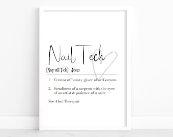 Nail Tech Gift Print – Personalised Nail Technician Wall Art, Beautician Present, Salon Decor, Definition Print for Nail Artist, Thank You