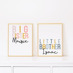 Brother and Sisters wall art, Rainbow bedroom decor, Shared bedroom prints, sibling prints, blue and pink room, playroom art, sibling room