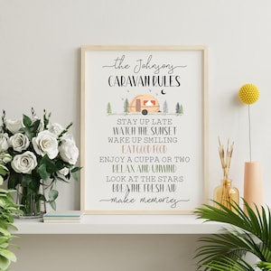 Personalised Family Caravan Rules Print: Rustic Caravan Decor, Holiday Home Wall Art, MakeMemories Quote