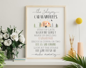 Personalised Caravan Rules Family Print, Caravan Gifts, Caravan Decor,  Gift for Caravanners, Motorhome Camper van Gifts, Caravan Lover Gift