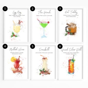 In order from 1-6, Egg Nog, The Grinch, Hot Toddy, Mulled Wine, Snowball & Spiced silver bell.