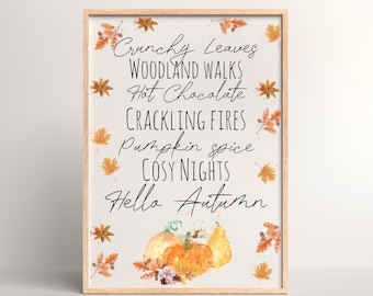 Impresión de vibraciones otoñales, decoración del hogar otoñal, impresión del hogar otoñal, impresiones de otoño, impresión de lista de verificación de otoño, definición de otoño, arte de pared de hola otoño