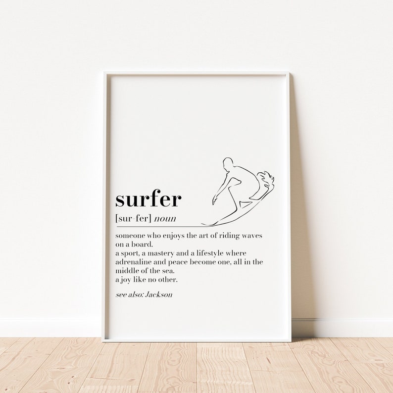 Text Surfer Personalised Surfer Definition Print, Surfer Gift, Surfing Wall Art ...