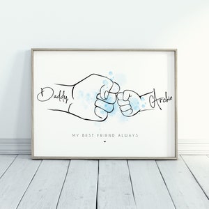 Stampa personalizzata del pugno chiuso del papà, regalo per la festa del papà da parte dei bambini, regalo per neo-papà, prima opera d'arte per la festa del papà, stampa murale di papà e figlio