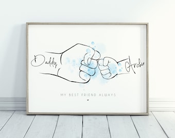 Personalised Dad Fist Bump Print, Father’s Day Gift from Kids, New Dad Gift, First Father’s Day Art, Dad and Child Wall Print