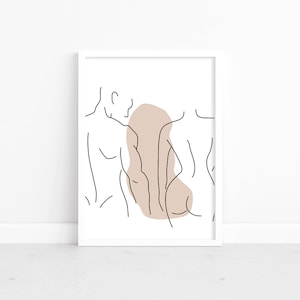 Body Line Print, him and her print, Boho Bathroom Prints, cloakroom Wall Art, Home Decor, downstair toilet print, abstract body line art man