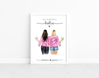 Personalised Best Friend print, keepsake gift for friend, Custom friend gift to be framed, Bestie presents, friendship wall art, A4, 8x10 A5