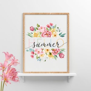 Hallo Sommer Print, Sommer Wanddekor, Hallo Sommer Wandkunst, Sommer Vibes Drucke, Sommer Dekor, Sommer Blumen Druck Sommer Poster