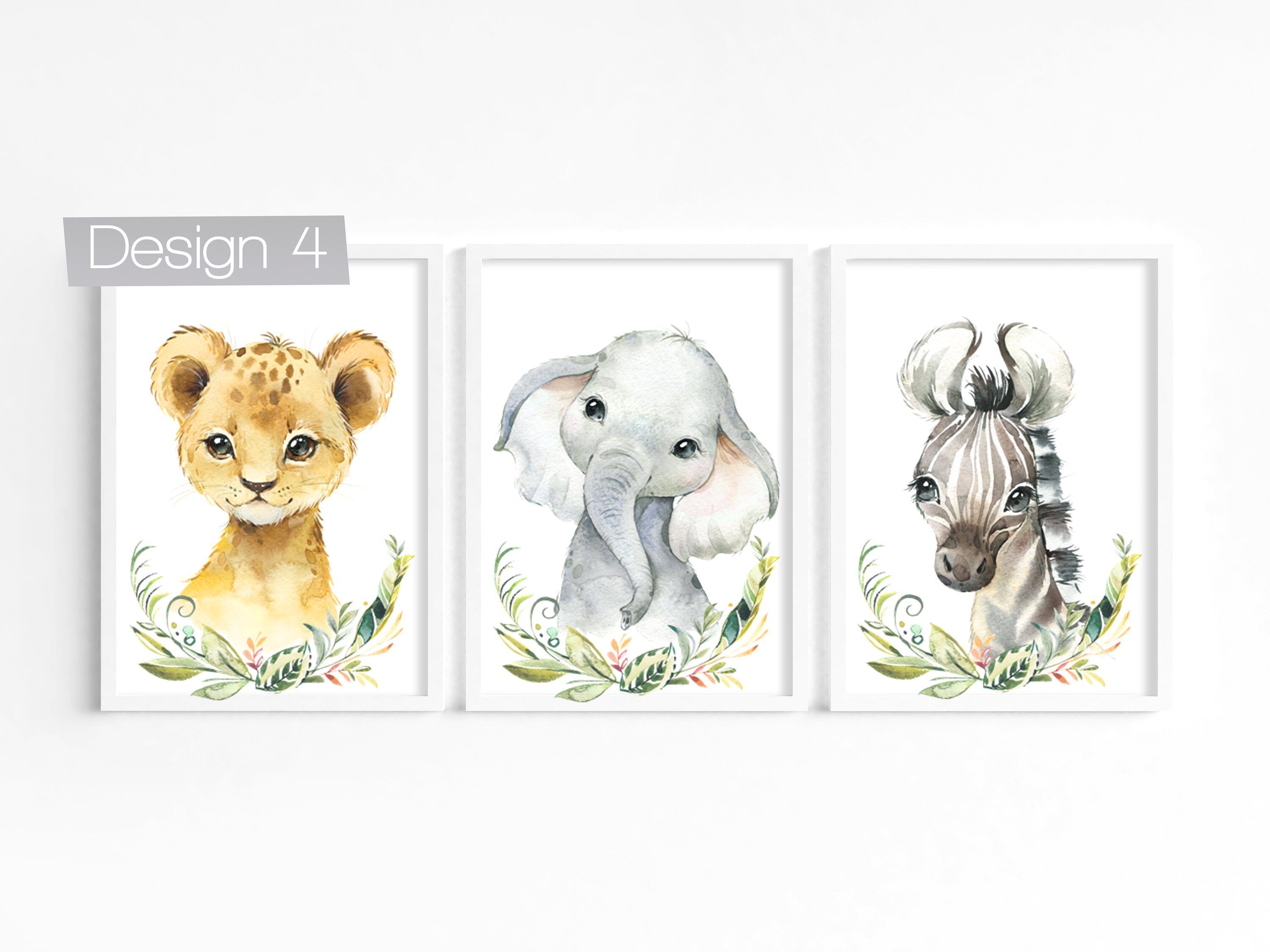 Nursery Safari Animal Prints Baby Animals with Flowers Etsy