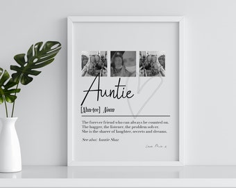 Personalised Auntie Picture gift, Definition Print, Christmas Gift Aunt Aunty Print to Gift Birthday Frame gift