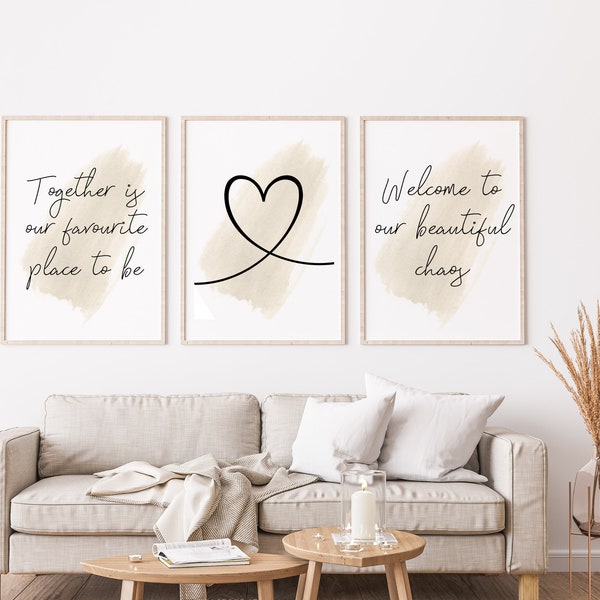 Family Prints Quote Set of 3, together quote, Living room decor, Home Decor, Living Room set of Prints, Feature Wall Prints, Family Poster