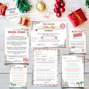 Paquete de cartas para Papá Noel para imprimir, carta para Papá Noel para descargar, certificado de lista de buenos amigos, carta navideña para Papá Noel, plantilla de carta de Papá Noel para imprimir