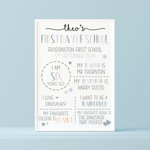 Impresión personalizada del primer día de clases, recuerdo de regreso a clases, recuerdo del primer día de guardería, letrero del primer día de clases, comienzo de clases en azul