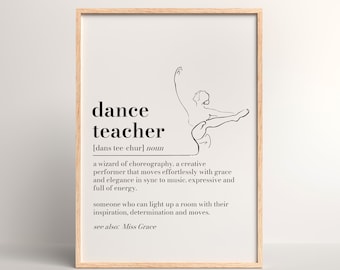 Personalised Dance Teacher Definition Print, Dance Teacher gift, Wall Art Quote, Dance Teacher Thank you Gift, Dictionary Print Leaving Gift