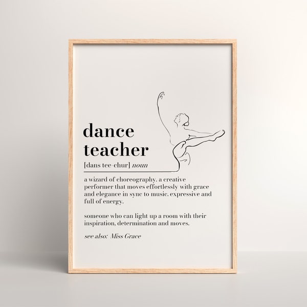 Personalised Dance Teacher Definition Print, Dance Teacher gift, Wall Art Quote, Dance Teacher Thank you Gift, Dictionary Print Leaving Gift
