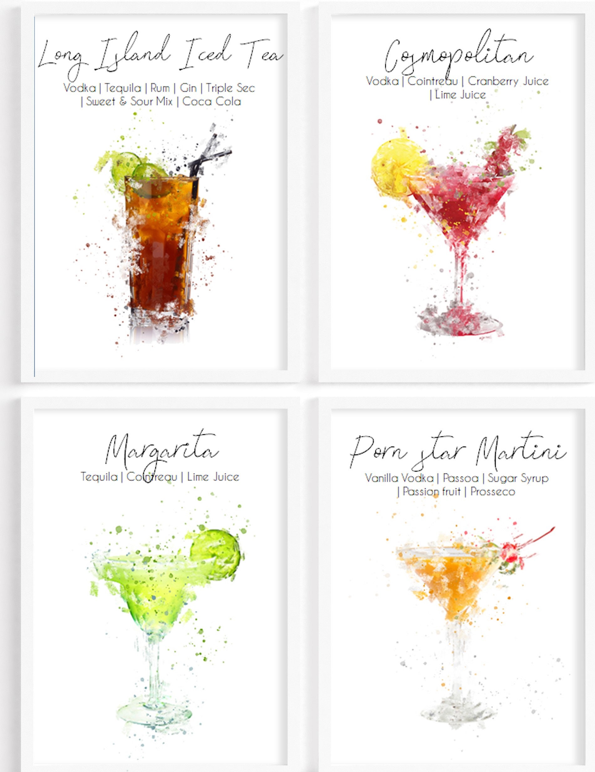 Watercolour Alcohol Cocktail Prints Set of Kitchen Prints Etsy