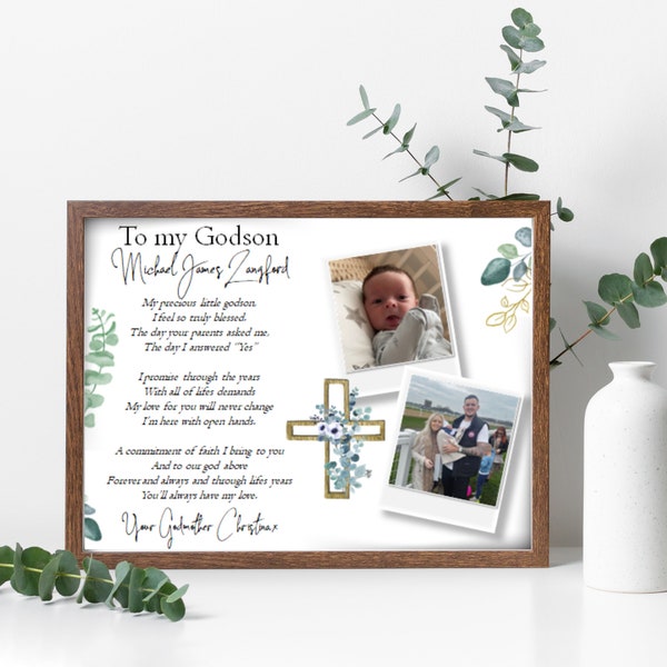 Personalised Christening Gift for goddson, Baptism Gifts, Gift from godparent, Memory Keepsake Print, godson poem, christening decor