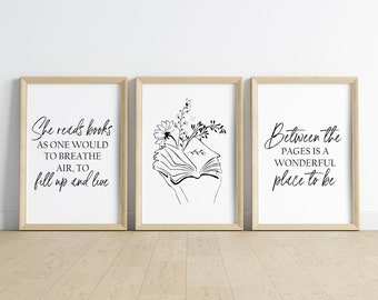 Láminas minimalistas con citas de libros: Set de arte mural para amantes de la lectura
