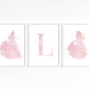 Personalised Princess Watercolour Prints, Pink Princess Wall Art, Girls Bedroom Posters, Nursery decor,Set of 3 Princess art Prints, 8x10 A4