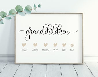 Personalised Grandchildren print Names, Gift for grandparents, gift from grandchildren, personalised gift family, Mothers Day Gift, Grandkid