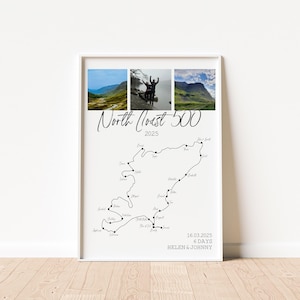 Impression personnalisée NC, route côtière écossaise, impression de carte, impression souvenir, art mural photo, cadeau photo souvenirs de voyage sur la route 516 miles