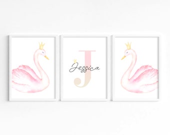 Swan Princess Rainbow Girls A4 or A3 Nursery Set of Unframed ...