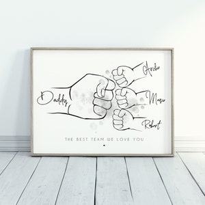 Fist Bump Dad Print, Personalised Father and Child Hands Art, Custom Father’s Day Gift from Kids, New Daddy Wall Print, Custom Dad and Me