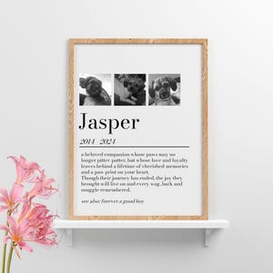 Dog Memorial Photo Keepsake, Pet Bereavement Gift, Dog Photo Memory Gift Print, Personalised Pet Loss Sympathy Gift, Pet Remembrance Gift