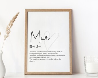 Mum Definition Print: Personalised Mother Gift, Gift from Children, Custom Home Decor Family Present