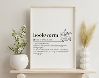 Bookworm Definition Print: Minimalist Book Lover Gift, Personalised Bookshelf Art, Dictionary Quote Print, Bookaholic