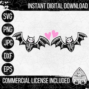 Skeleton Bat Love SVG | Gothic SVG | Valentines svg | Valentines Cutting Files | Gothic dxf | Valloween SVG Files | Cute Bat Skeleton