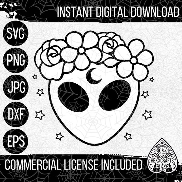 Alien Flower Crown SVG | Alien SVG | Celestial svg | Alien Cutting File | Space dxf | Space svg | Festival svg | Cute Alien svg |