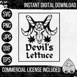 La lechuga del diablo SVG / Weed SVG / Gothic Stoner Clipart / Cute Stoner Art / Cricut 420 Cut File / Cannabis svg gráfico / Stash Jar Calcomanía