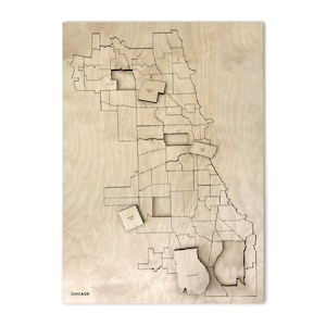 Puzzle Places - Wood Chicago Map Puzzle - rompecabezas chicago, IL