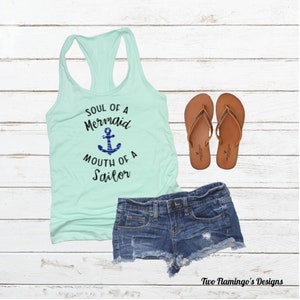 Soul of A Mermaid Mouth of A Sailor Tank Top, Funny Women&#39;s Funny Graphic Tank Top, Racerback Tank, Mermaid Tank Top