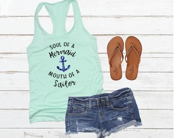 Soul of A Mermaid Mouth of A Sailor Tank Top, Funny Women's Funny Graphic Tank Top, Racerback Tank, Mermaid Tank Top