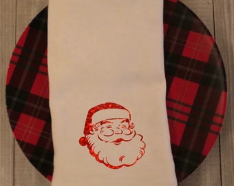 Santa Tea Towel, Vintage Santa Decoration, Christmas Kitchen Decor, Holiday Tea Towel