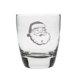 Etched Santa Glasses,Holiday Old- Fashioned Glasses, Vintage Santa Glasses, Etched Glass